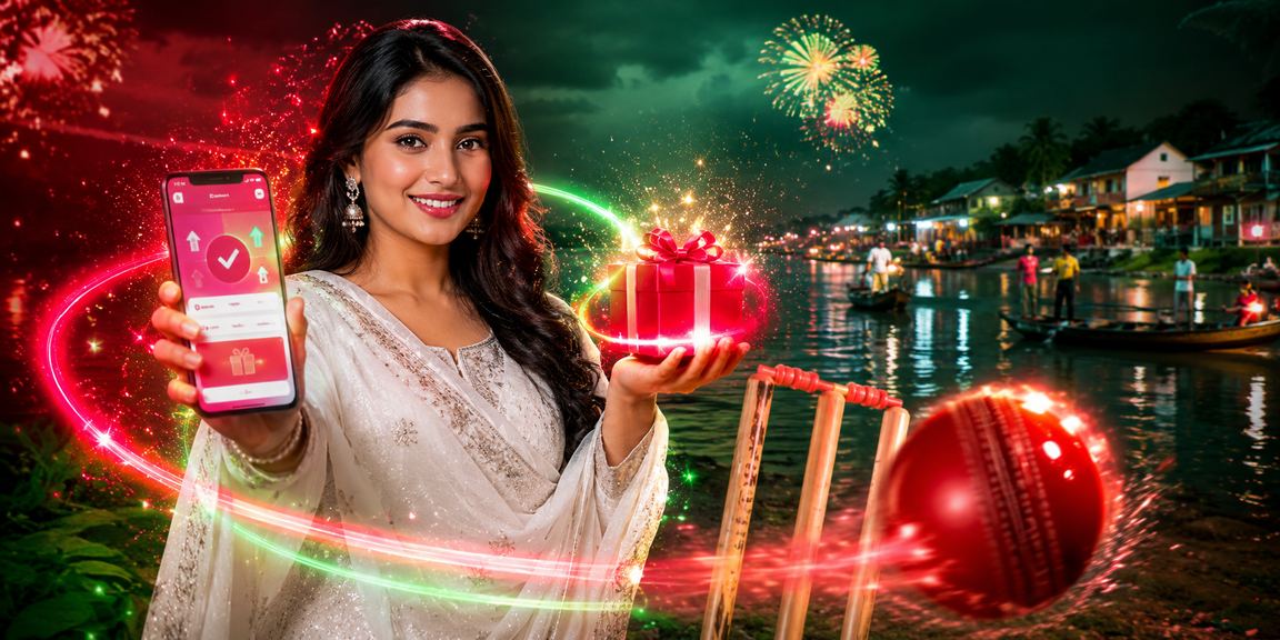 বাংলাদেশের লাল-সবুজ থিমে ক্রিকেট বেটিং প্ল্যাটফর্মের প্রতিনিধিত্বকারী দৃশ্য