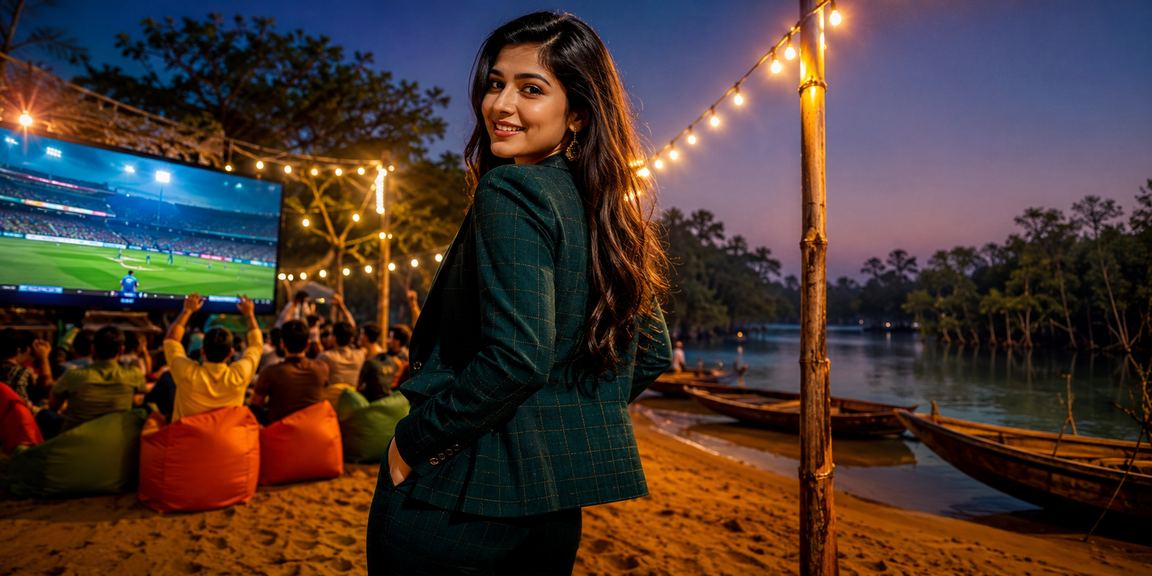 সুন্দরবনের সৈকতে মোবাইলে লটারি ও ক্রিকেট বেটিং উপভোগ করছেন একজন সদস্য